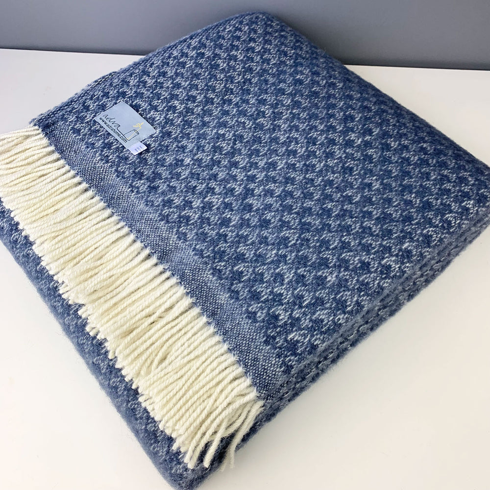 100% pure new wool throw blanket in petrol blue made in Wales by Tweedmill