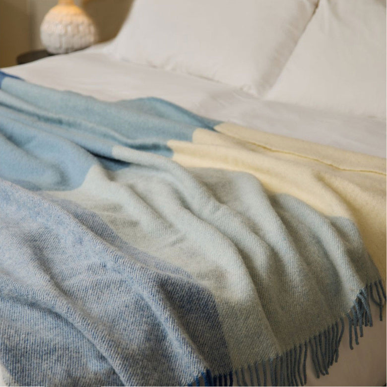 Welsh Wool Blue Check Throw | Cushions & Blankets | Adra
