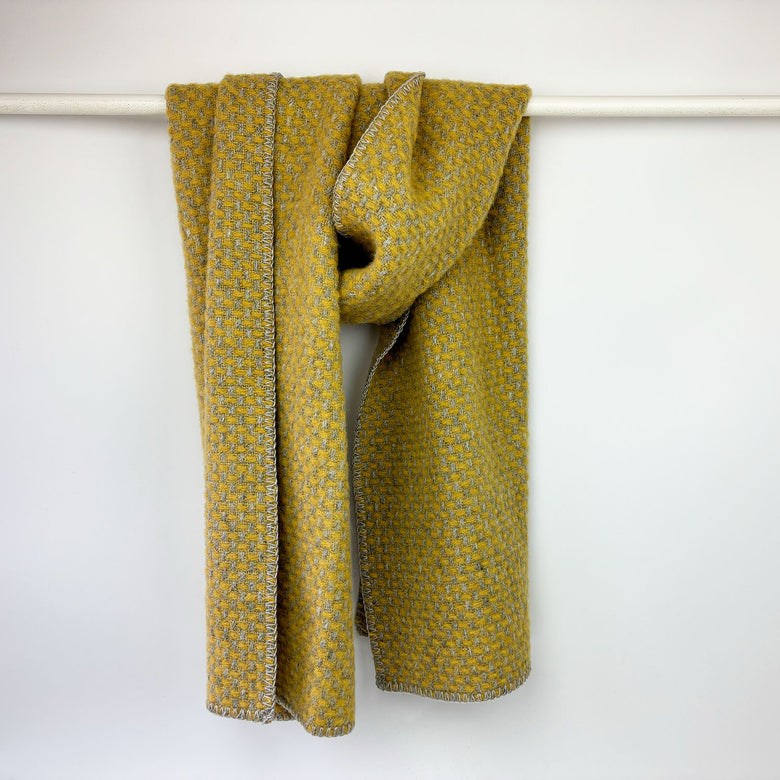 Welsh wool scarf - grey and mustard twill