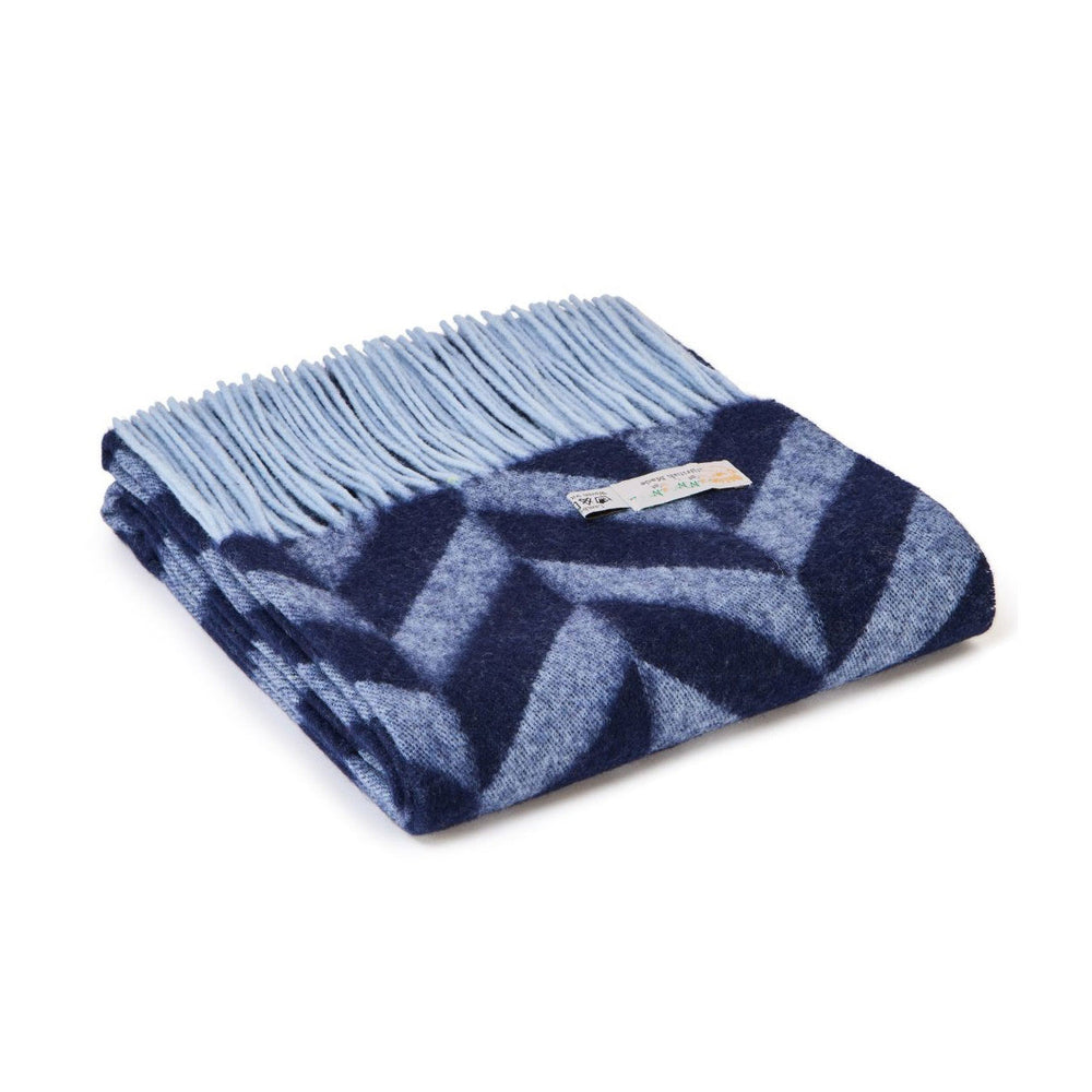 Welsh lambswool herringbone wide scarf - navy/powder blue