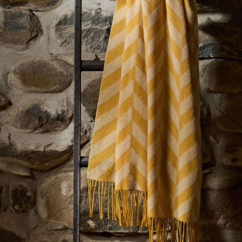 Welsh lambswool herringbone wide scarf - yellow//beige