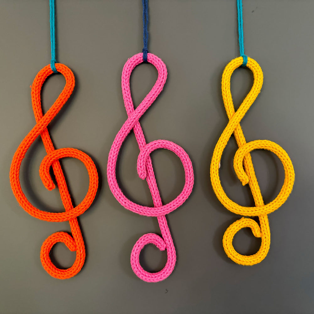 Knitted wire treble clef/musical notes