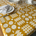 Mustard yellow matt Welsh blanket print oilcloth tablecloth