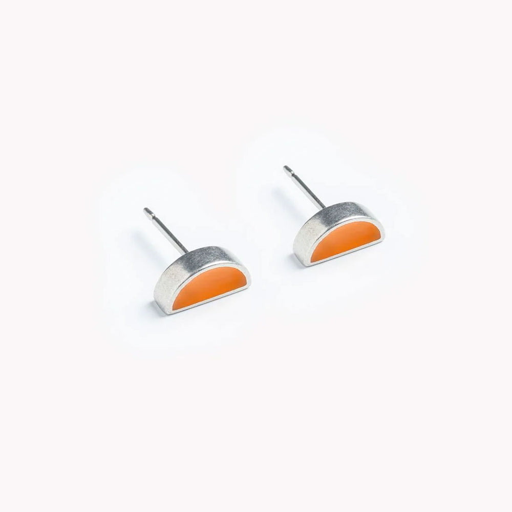 Enamel half circle stud earrings - orange