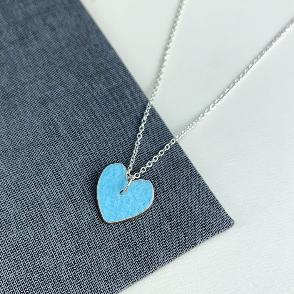 Enamel heart pendant - baby blue