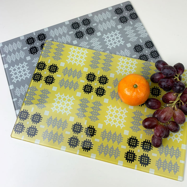 Welsh blanket print kitchen board - mustard