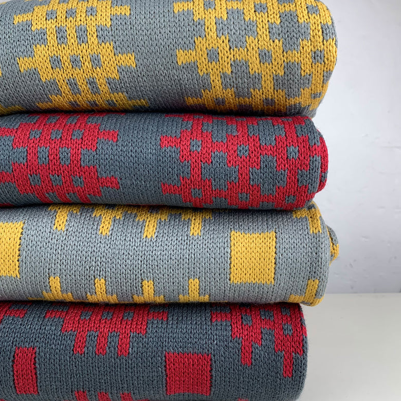 Welsh blanket print throw - grey and mustard