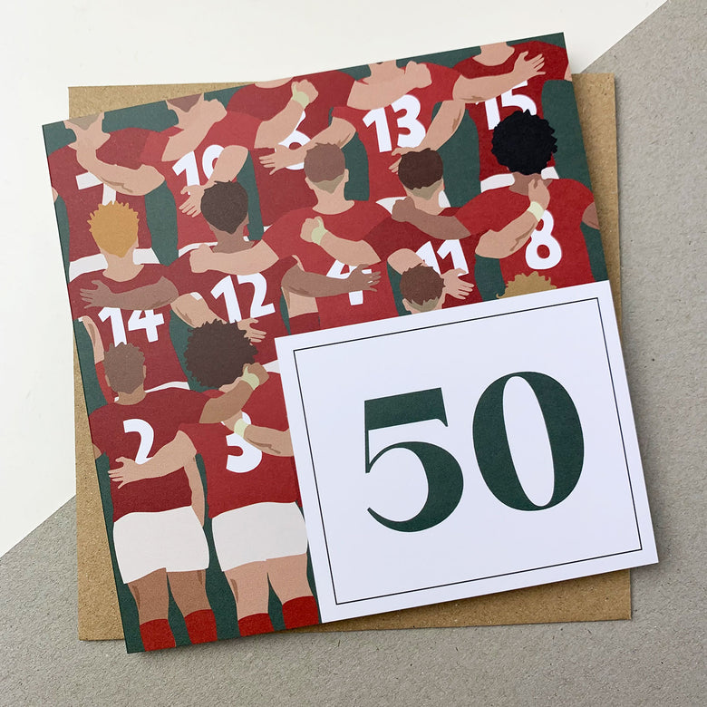 50th Birthday Card with football team decoration