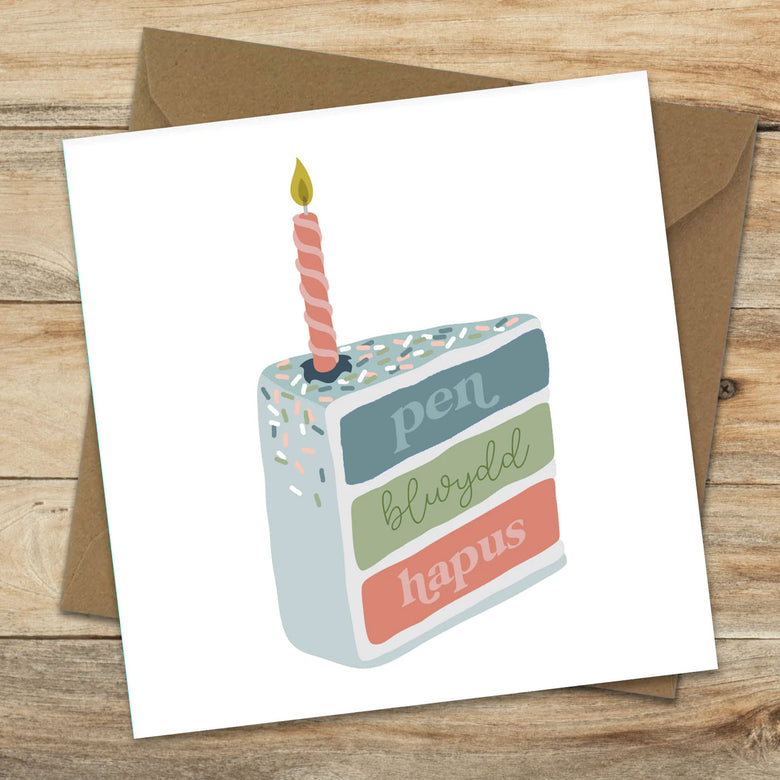 Penblwydd hapus card - slice of cake