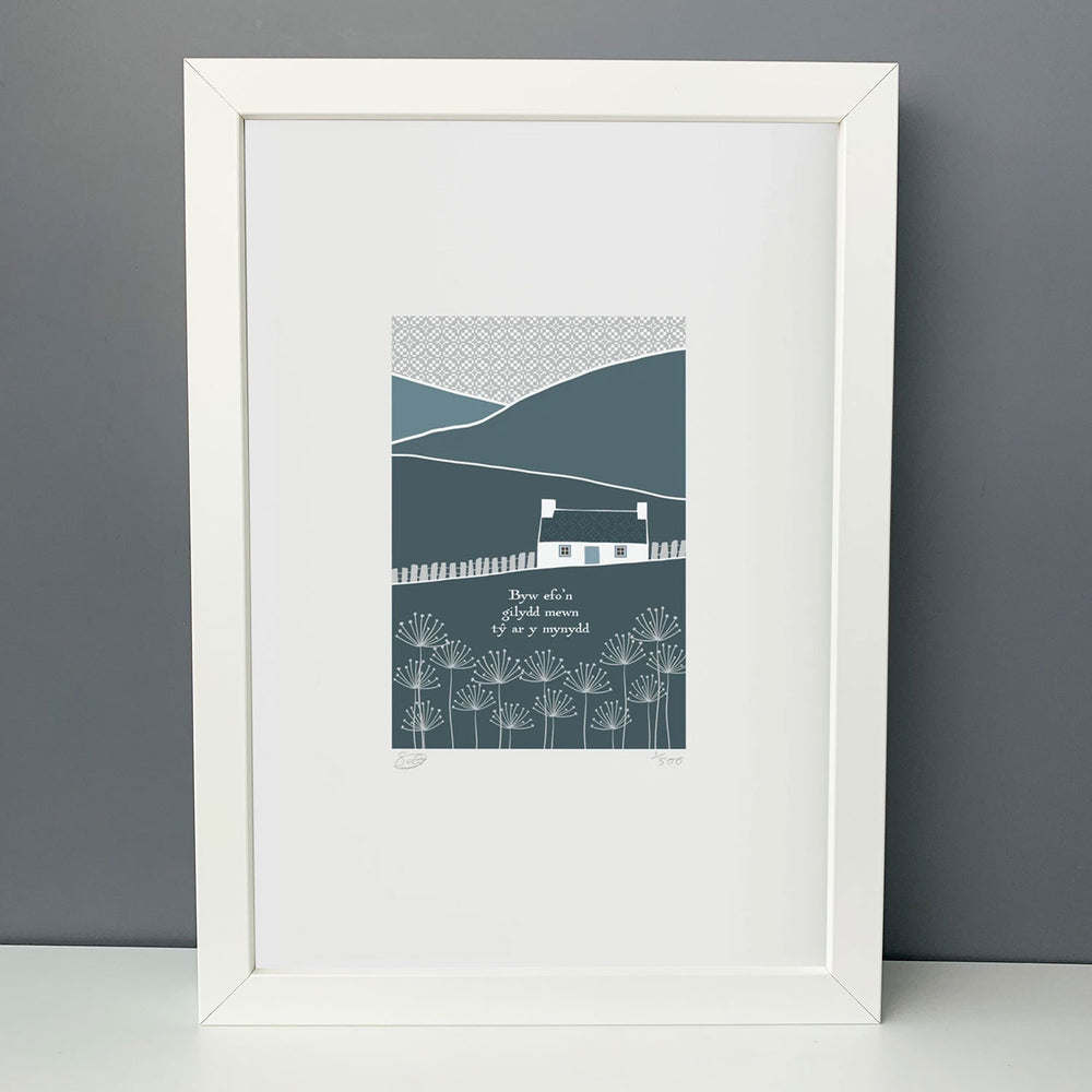 Welsh art print framed with a white picture frame