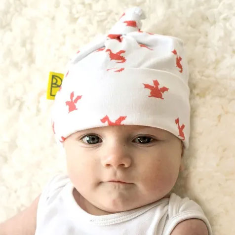 Organic cotton dragon print baby hat