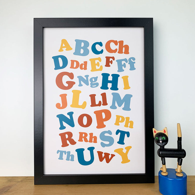 Welsh alphabet letters print, A4