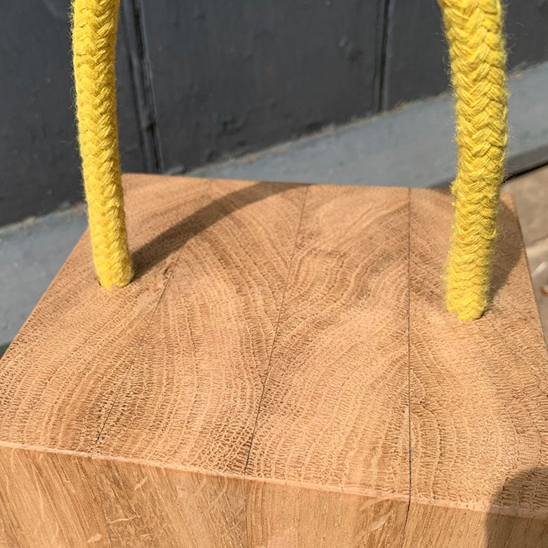 Personalised oak doorstop with rope handle