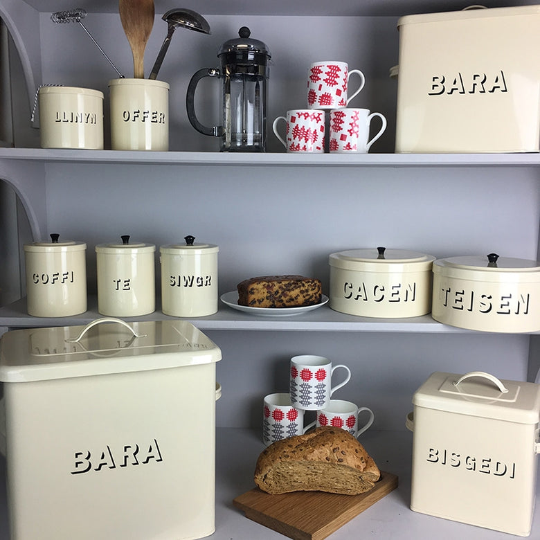 Welsh Kitchen Storage Tins, Welsh Tea Coffee And Sugar Pots, Adra
