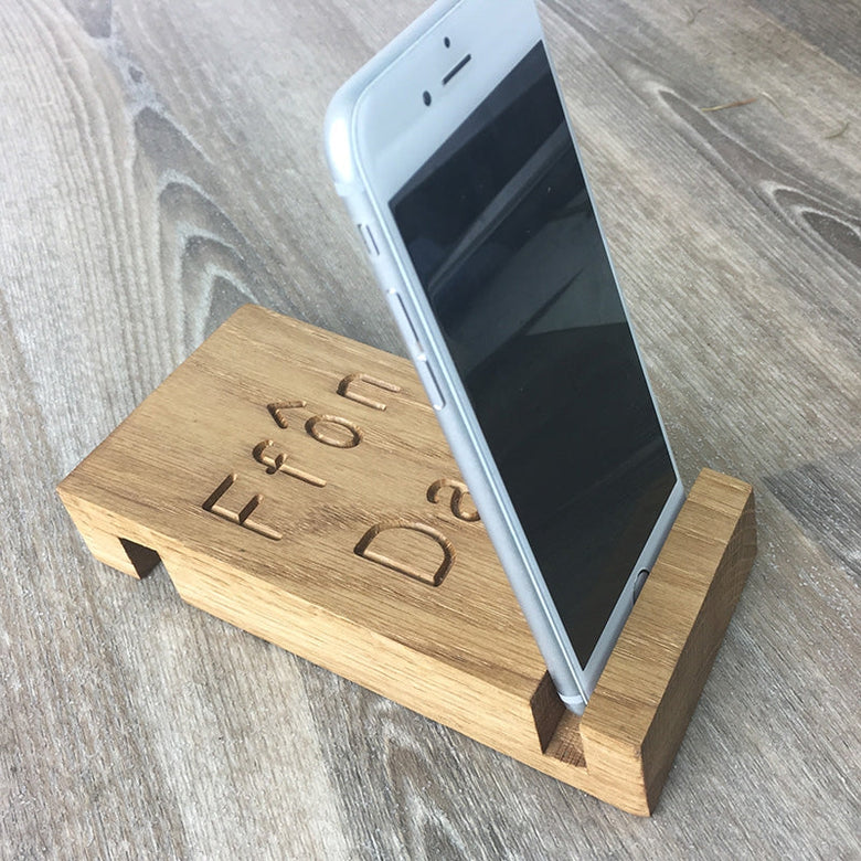 Personalised oak phone stand