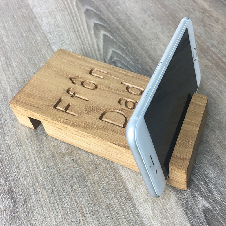 Personalised oak phone stand