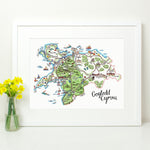 A Welsh Print of North Wales from an original hand painted map by Megan Tucker