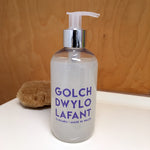Luxury hand wash gift with "GOLCH DWYLO LAFANT" written on the front