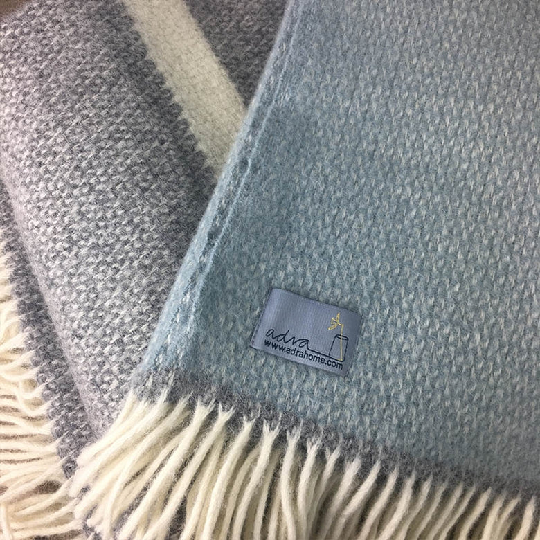Welsh wool illusion throw in duck egg blue and grey made in Wales by Tweedmill