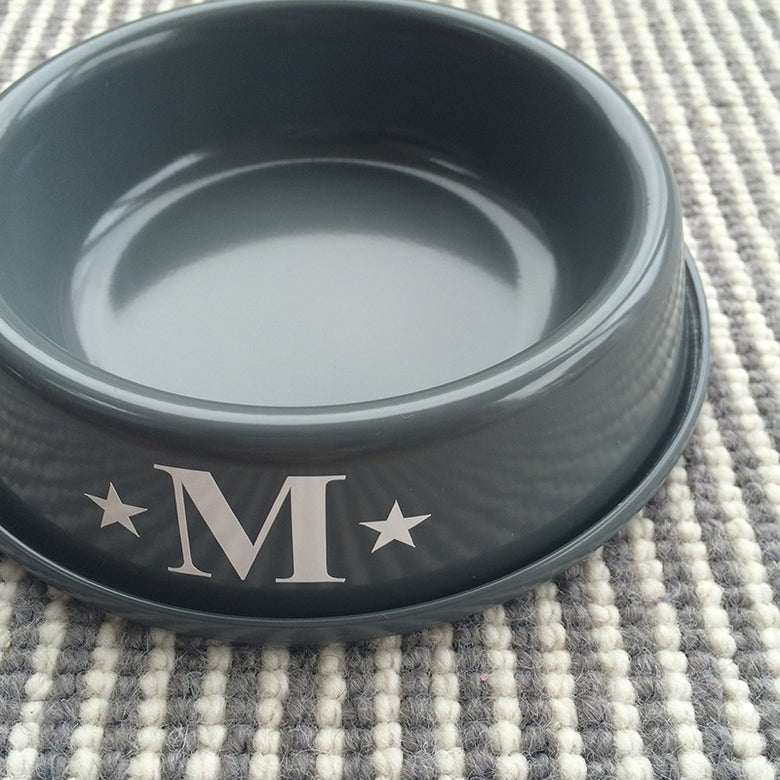 Personalised initial pet bowl - dark grey