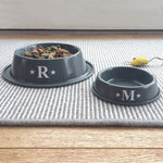 Grey pet food bowl personalised with a pet's initial