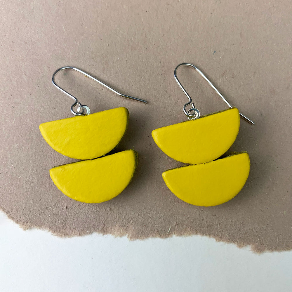 Leather geo dot earrings - yellow