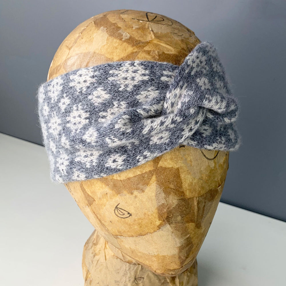 Welsh wool headband in grey-blue, a great Welsh gift