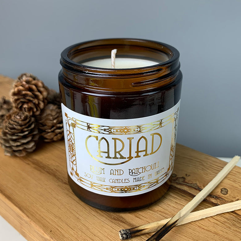 Cariad candle in a glass jar
