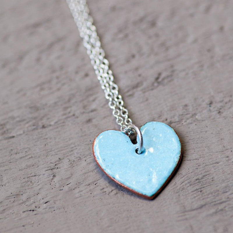 Enamel heart pendant - baby blue