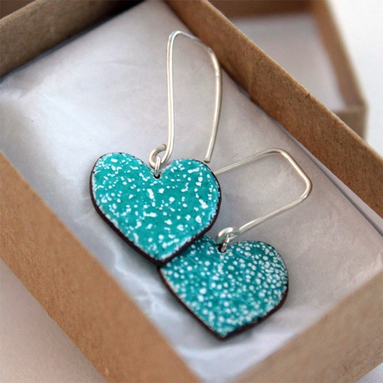Enamel heart earrings - turquoise