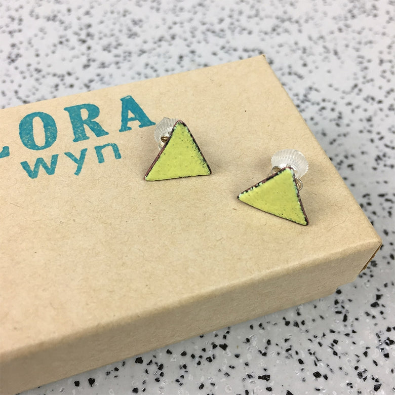 Enamel triangle stud earrings - yellow