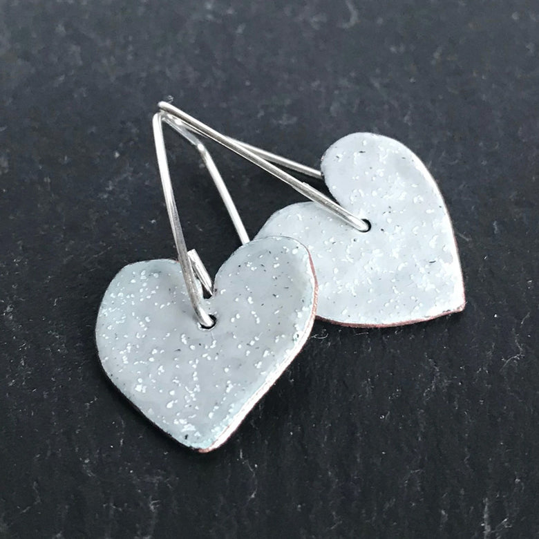 Closeup of Welsh jewellery heart earrings