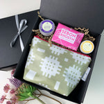 Welsh makeup bag gift set containing handmade welsh soap and lip balm