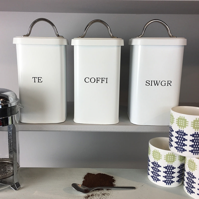 Welsh Tea Coffee And Sugar Pots,  Welsh Kitchen Storage Tins, Adra